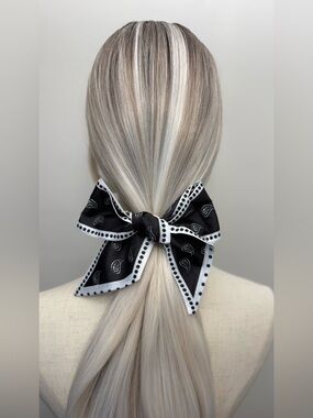 Black White Paisley Skinny Scarf Hair Tie Bandana Twilly Head Scarf